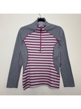 Patagonia Womens Striped Gray & Magenta Quarter-Zip Long Sleeve Top Size XS